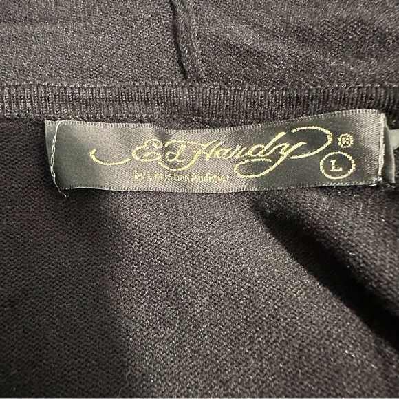 Vtg Ed Hardy By Christian Audigier Hooded Mini Dress SZ Large Knit Butterfly EUC - Picture 2 of 11